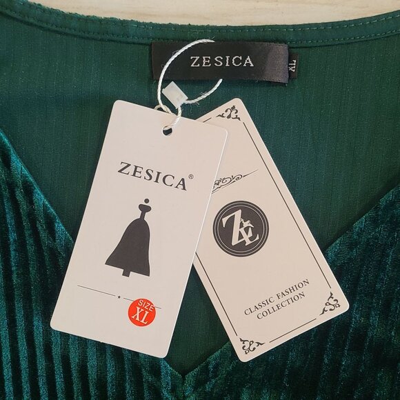 Zesica Emerald Green Velvet Midi Dress Pleated Vneck NEW Wicked Oz Cosplay XL - Picture 5 of 10